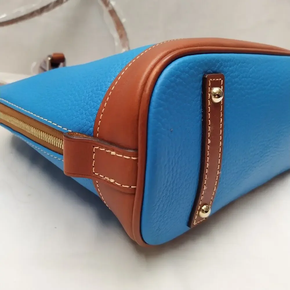 Dooney & Bourke Blue Pebbled Leather Double Handles Zipper Satchel Bag - NWT